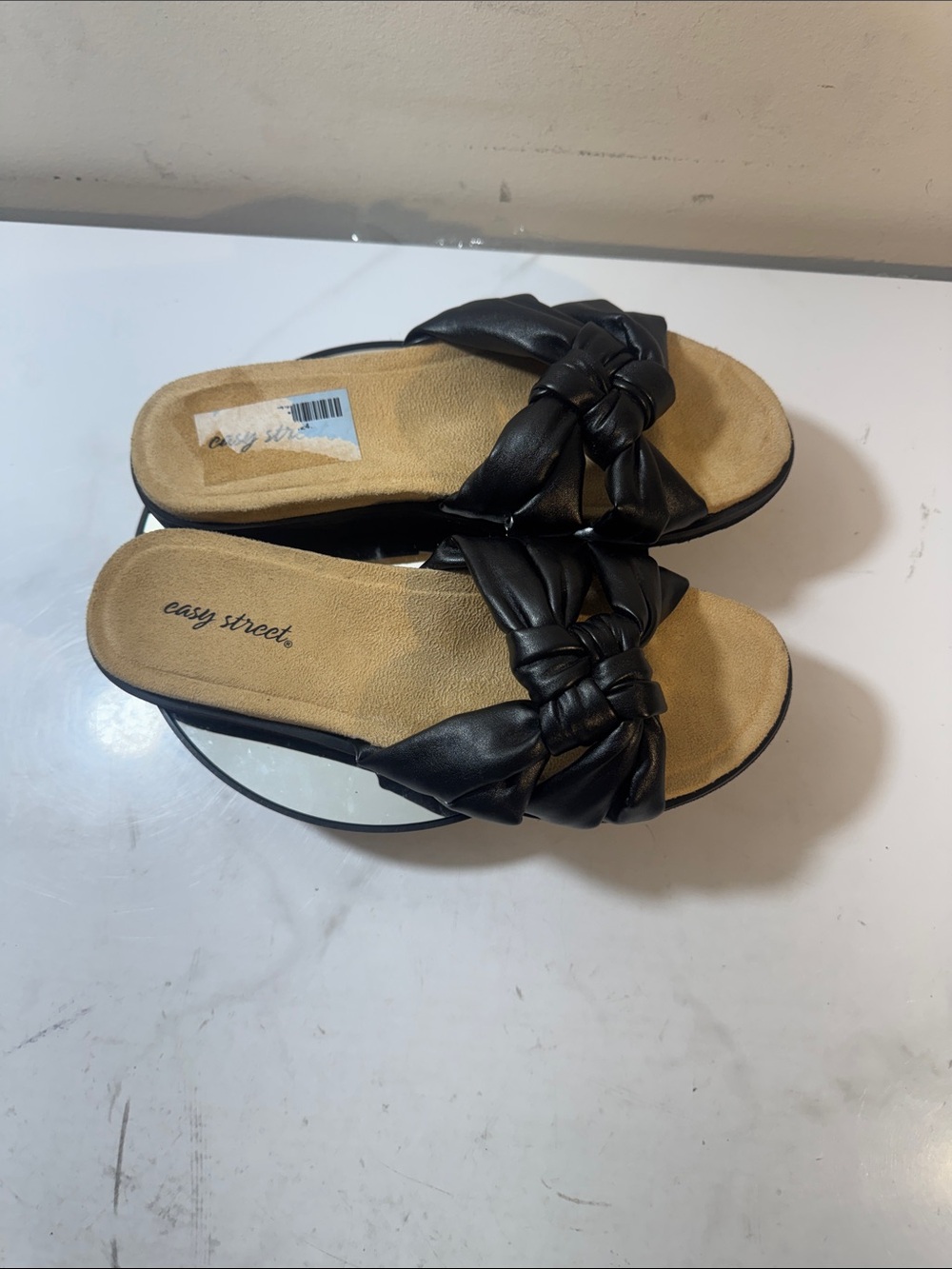 New Easy Street Suzanne Black Knotted Slide Sandals - Women’s Size 6.5